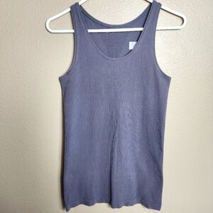 Athleta Womens Pura Ribbed Organic Cotton Blend Gray Seamless Fitted Tank |S|